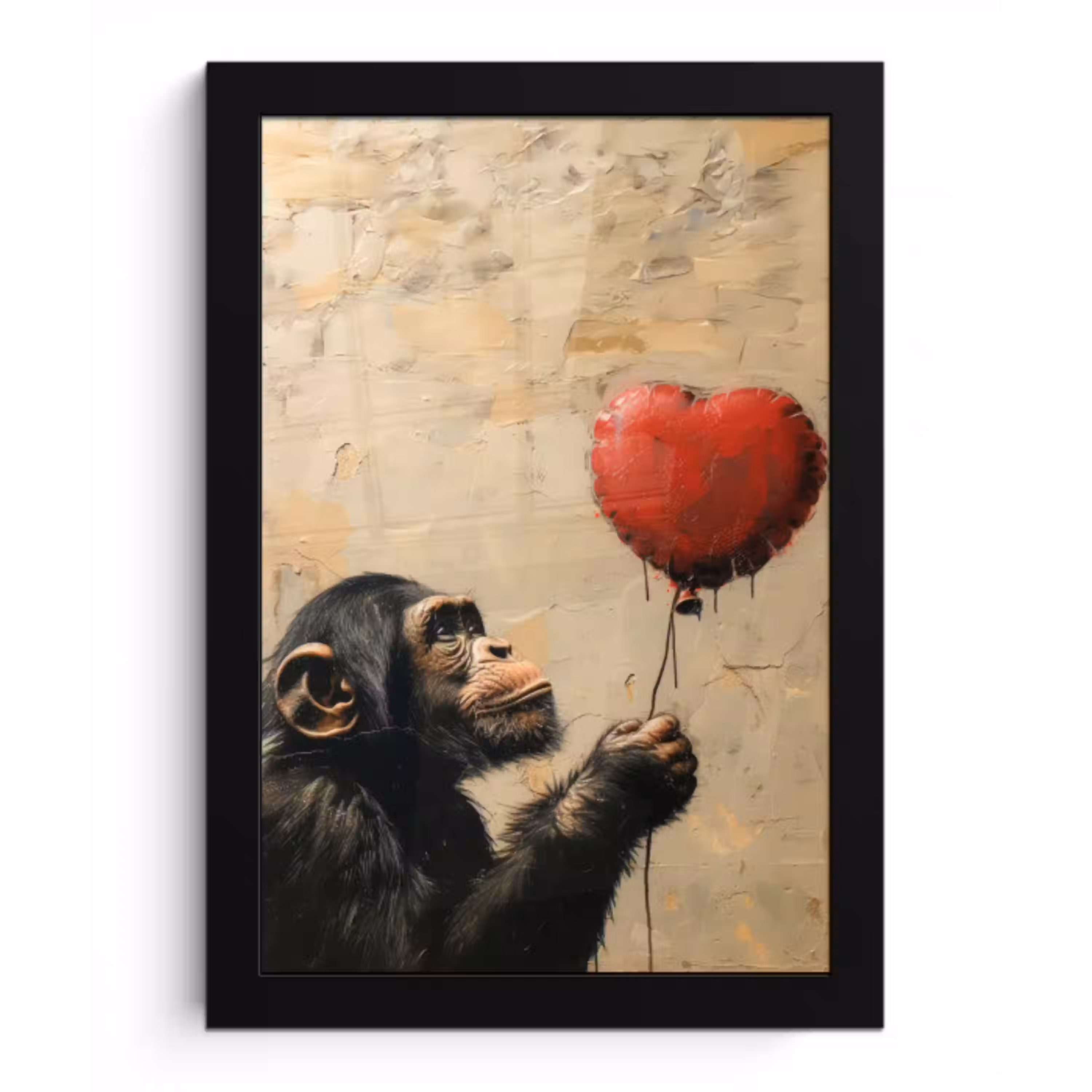 Street art - Chimpansee - Ballon - Graffiti - Banksy fotolijst zwart zonder passe partout klein -3d