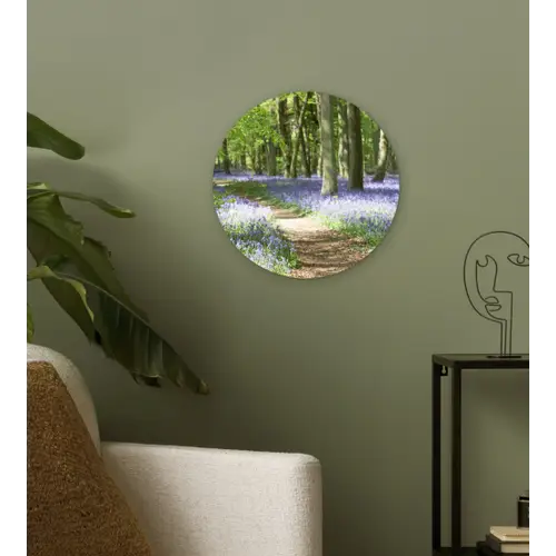 Bos - Pad - Bloemen - Paars - Groen - Natuur Wandcirkel kunststof plaat 5mm dik klein -sfeer3
