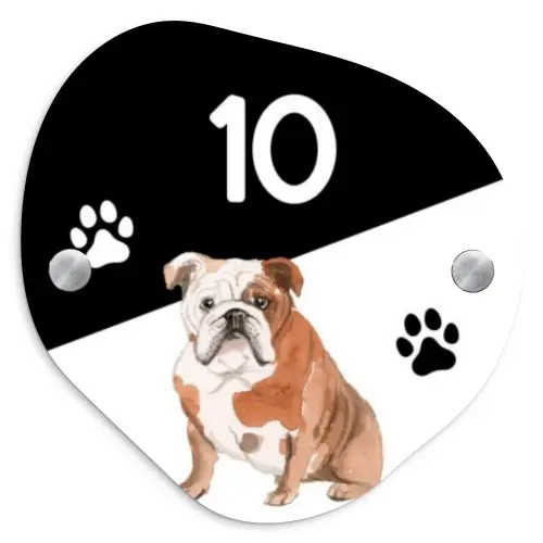 Zwart wit - Huisdier - Engelse bulldog Naambord Organisch middel -3d