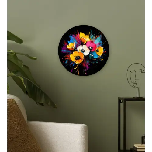 Bloemen - Kleurrijk - Graffiti - Modern - Boeket Wandcirkel kunststof plaat 5mm dik klein -sfeer3