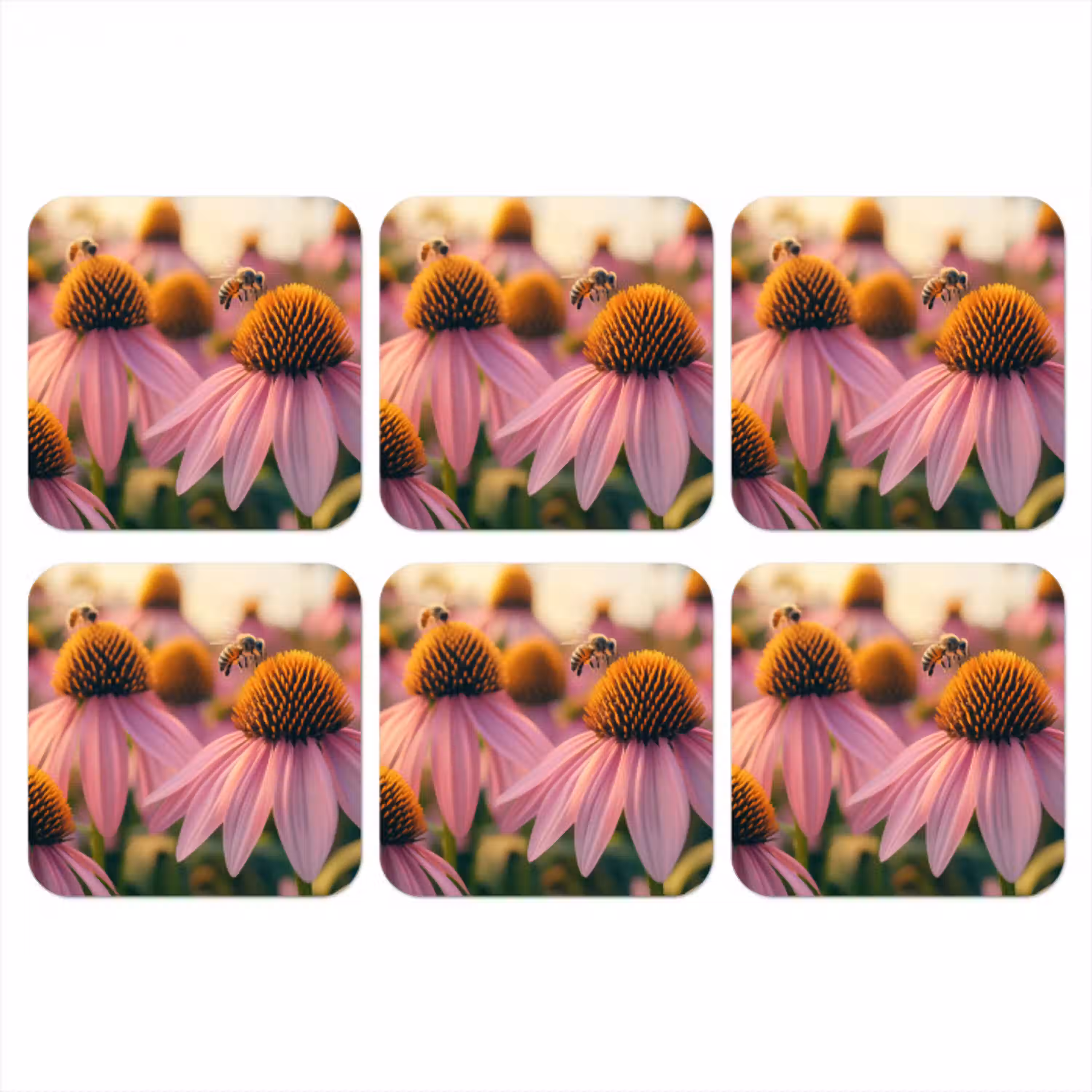 Bloemen - Paars - Bijen onderzetter kurk middel -3d