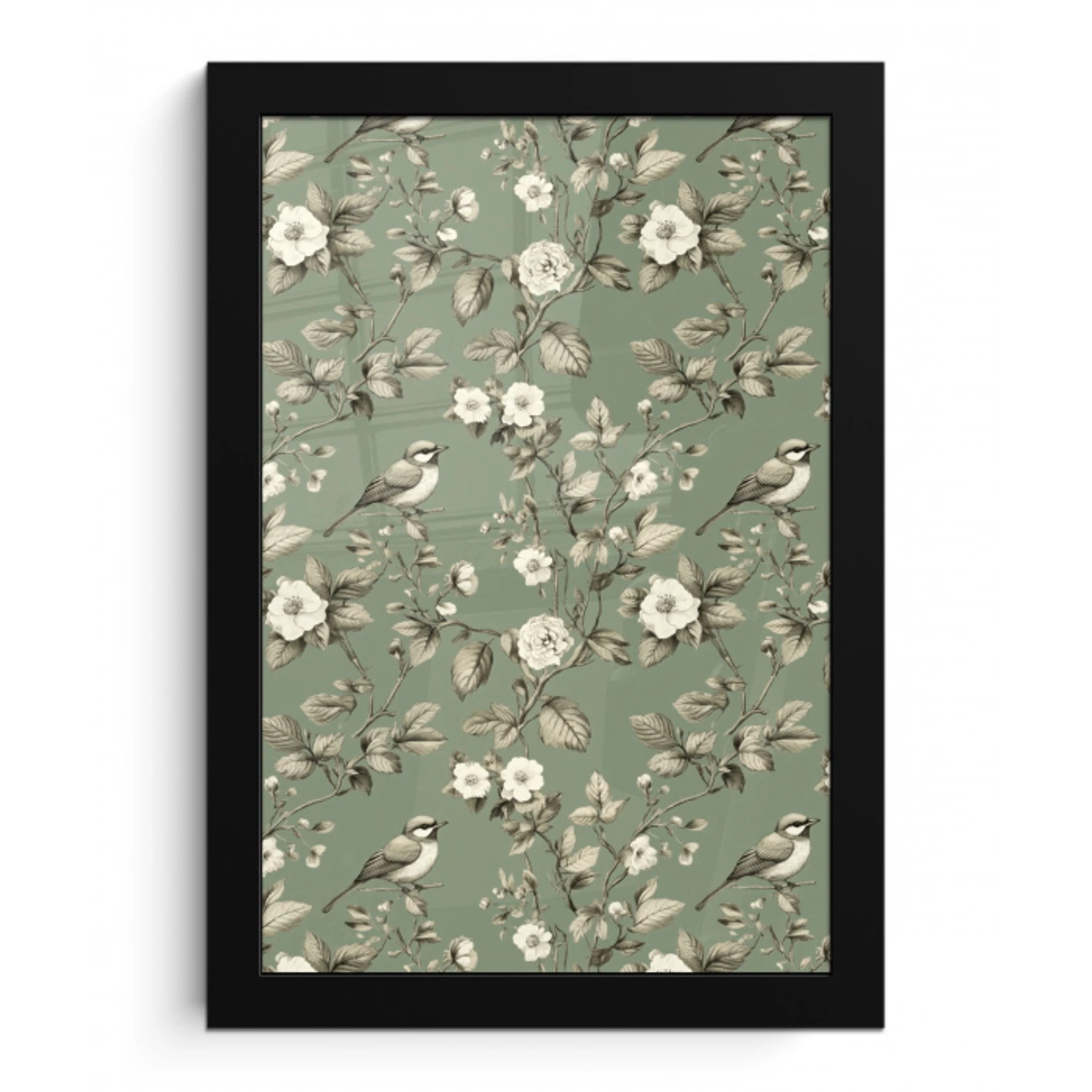 Botanisch - Vogels - Groen fotolijst zwart zonder passe partout klein 224 -3d