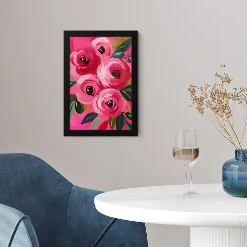 Bloemen - Verf - Roze fotolijst zwart zonder passe partout klein -sfeer4
