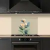 Paradijsvogelbloemen - Blauwgroene bladeren - Beige keuken achterwand spatscherm klein -sfeer1