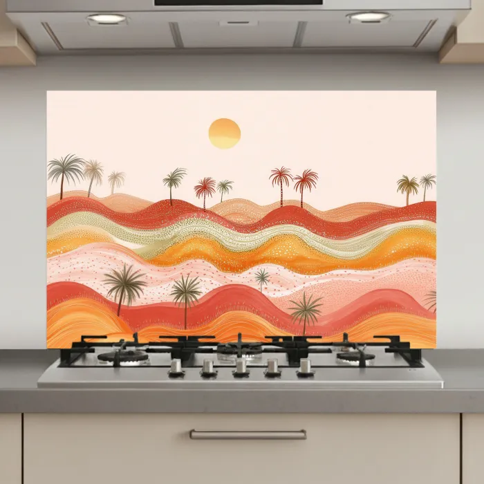 Abstract landschap - Palmbomen - Kleurrijk keuken achterwand spatscherm klein -3d_website