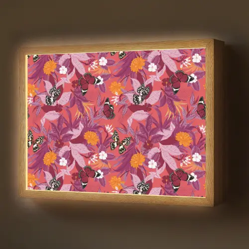 Zomer - Vlinder - Donker - Roze Light Box met batterij (Wandlamp) middel 907 -z3d_website