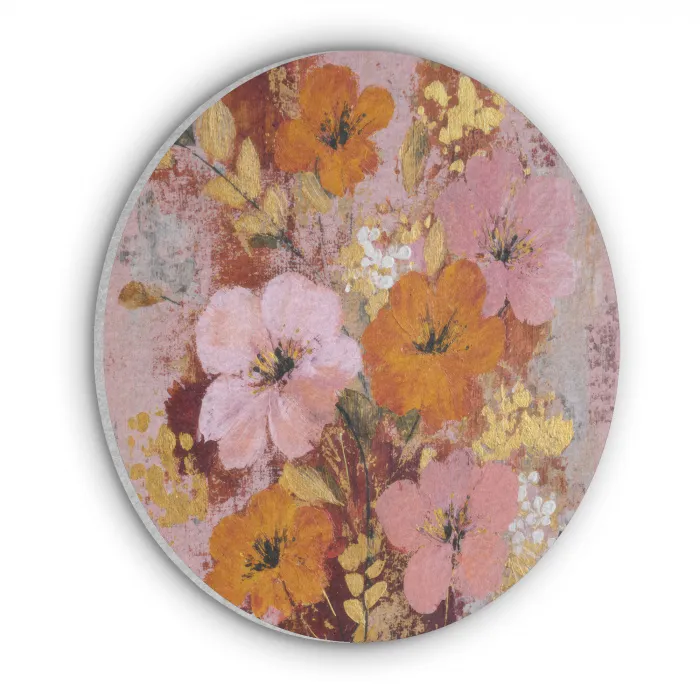 Schilderij - Bloemen - Rustiek - Roze Akoestische PET Vilt - Rond klein -3d