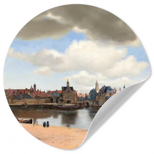 Gezicht op Delft - Schilderij van Johannes Vermeer Wandcirkel behangsticker klein -3d