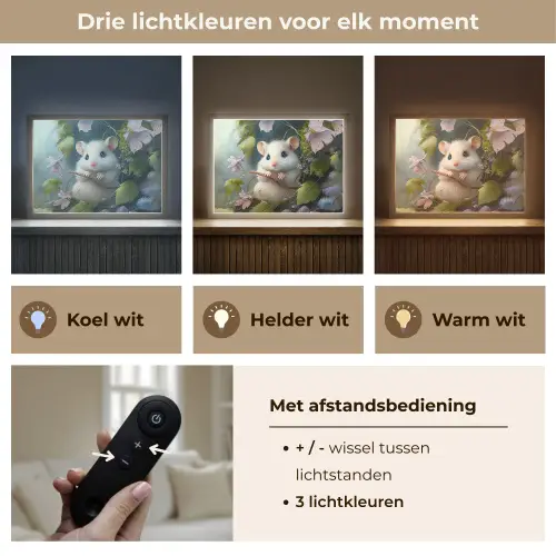 Muis - Bos - Bloemen - Illustratie - Bosdieren Light Box met batterij (Wandlamp kind) middel -USP_lichtkleurNL