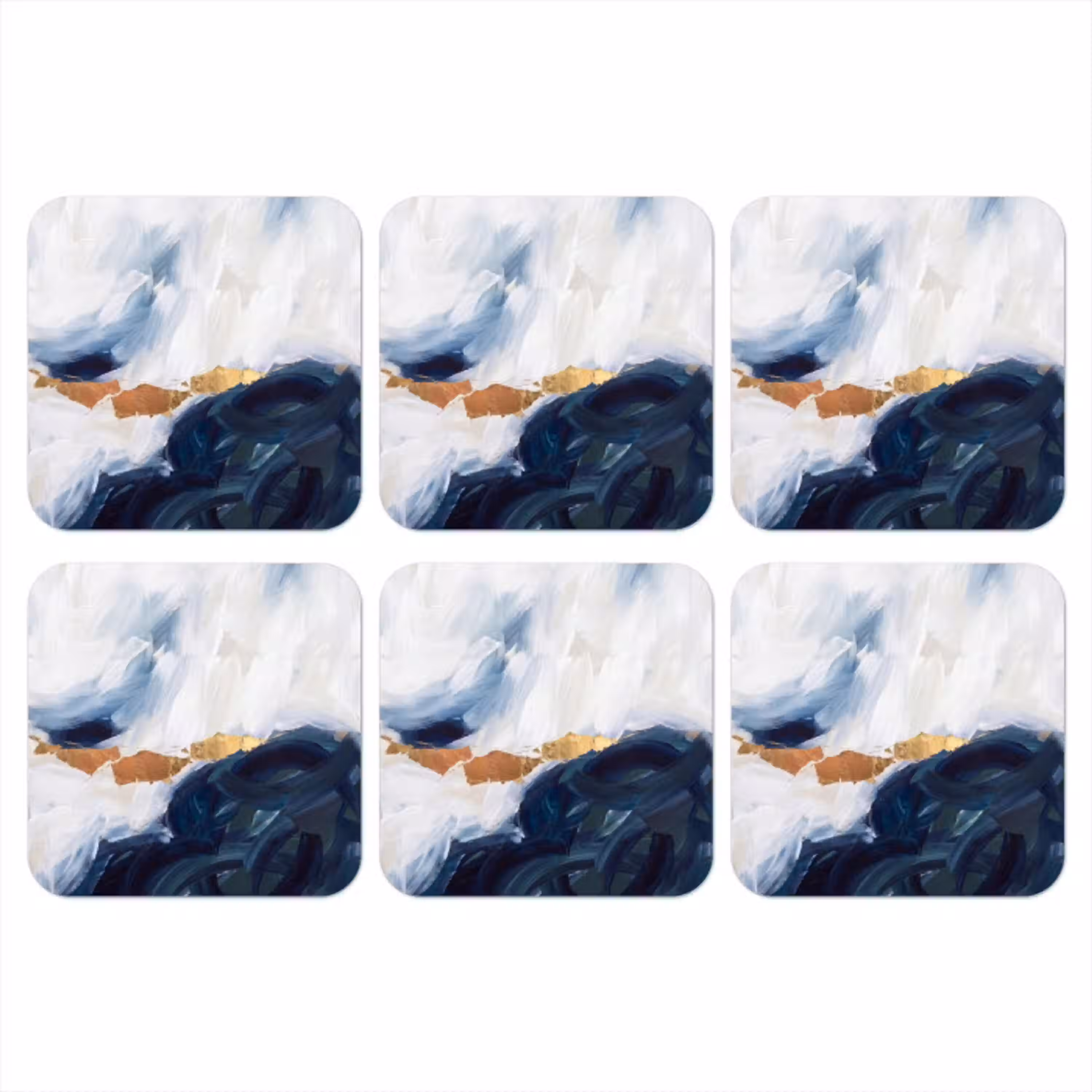 Abstract - Acryl - Blauw - Goud - Elegant onderzetter kurk middel -3d