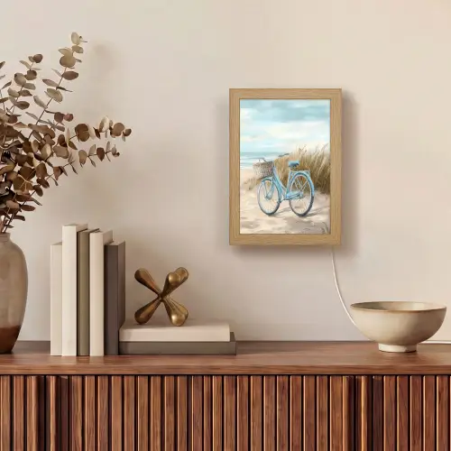 Strand - Zee - Fiets - Vintage - Bloemen Light Box met kabel (Tafellamp) klein -sfeer2