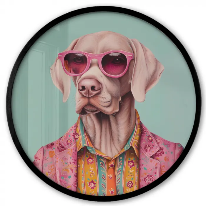 Hond - Overhemd - Bloemen - Bril Fotolijst rond zonder passe partout klein -3d