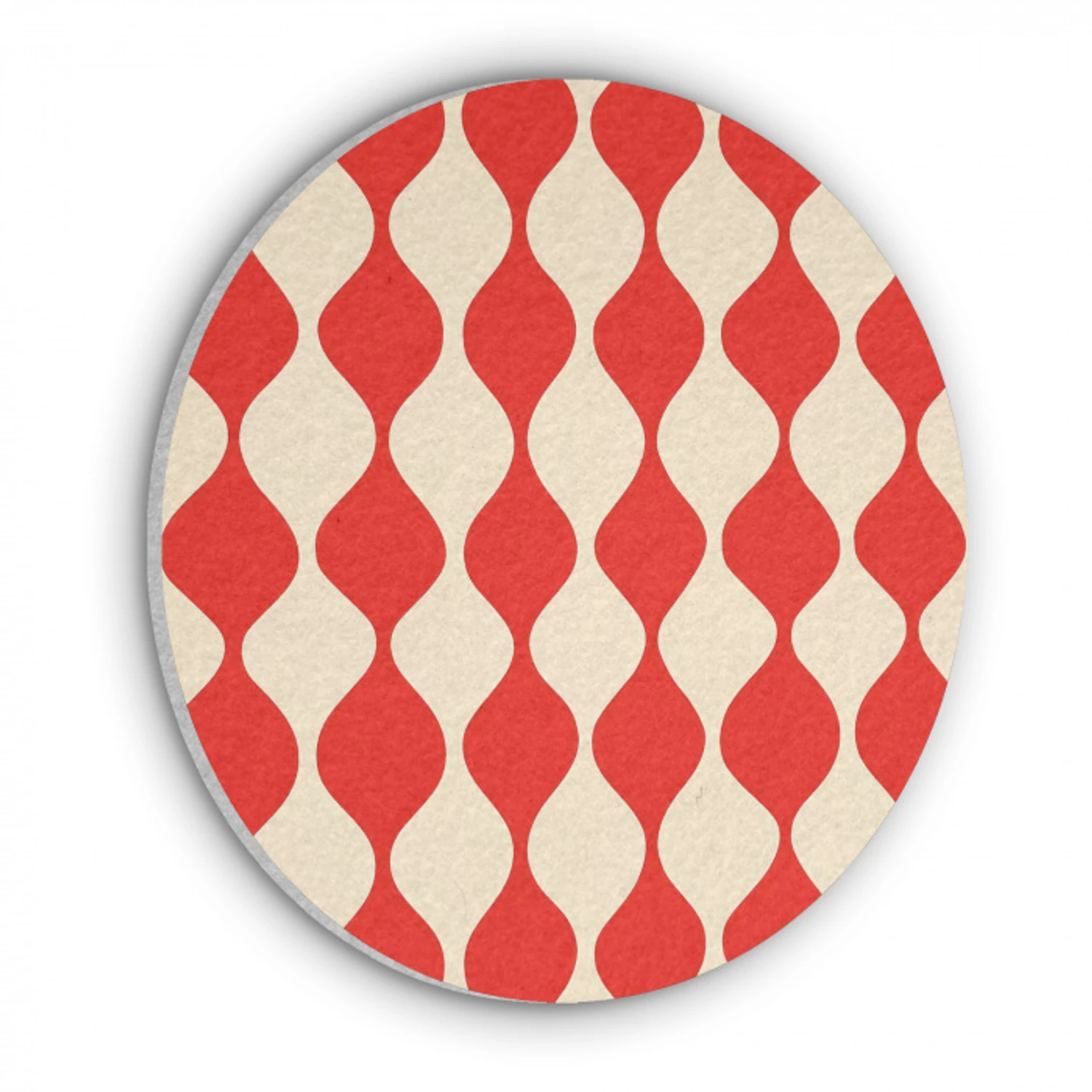 Golvend patroon - Retro - Rood - Beige Akoestische PET Vilt - Rond klein 838 -3d