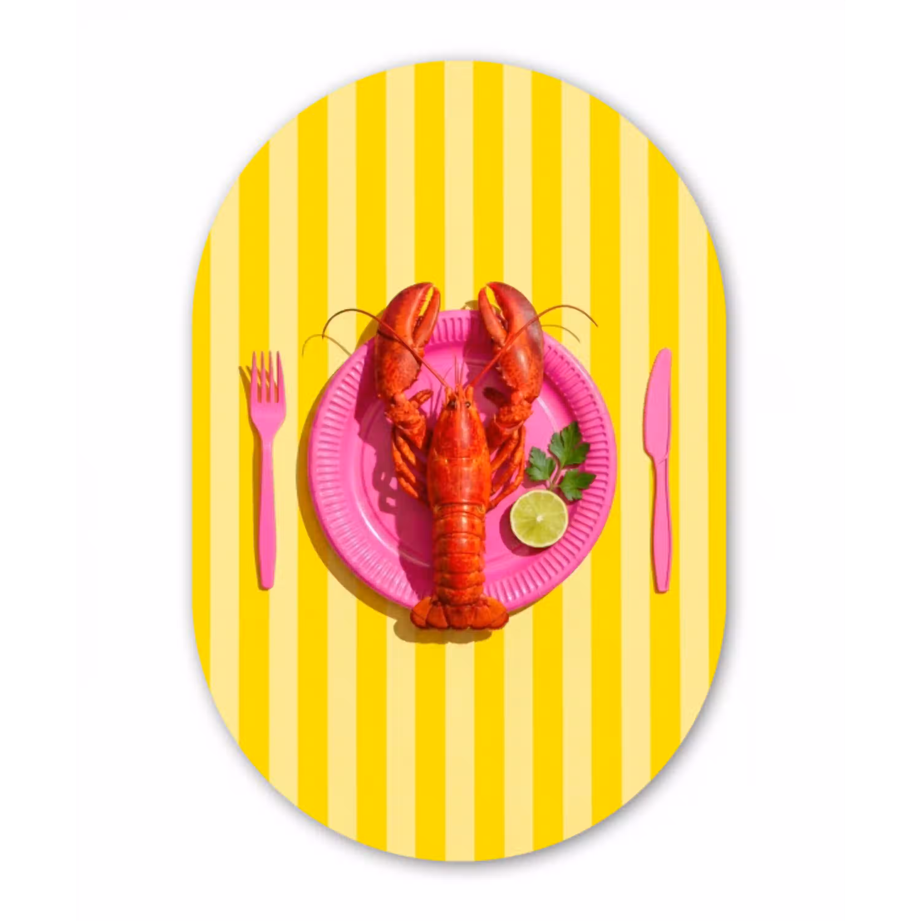 Eten - Roze - Geel - Modern - Culinaire Wandcirkel Ovaal Forex klein -3d