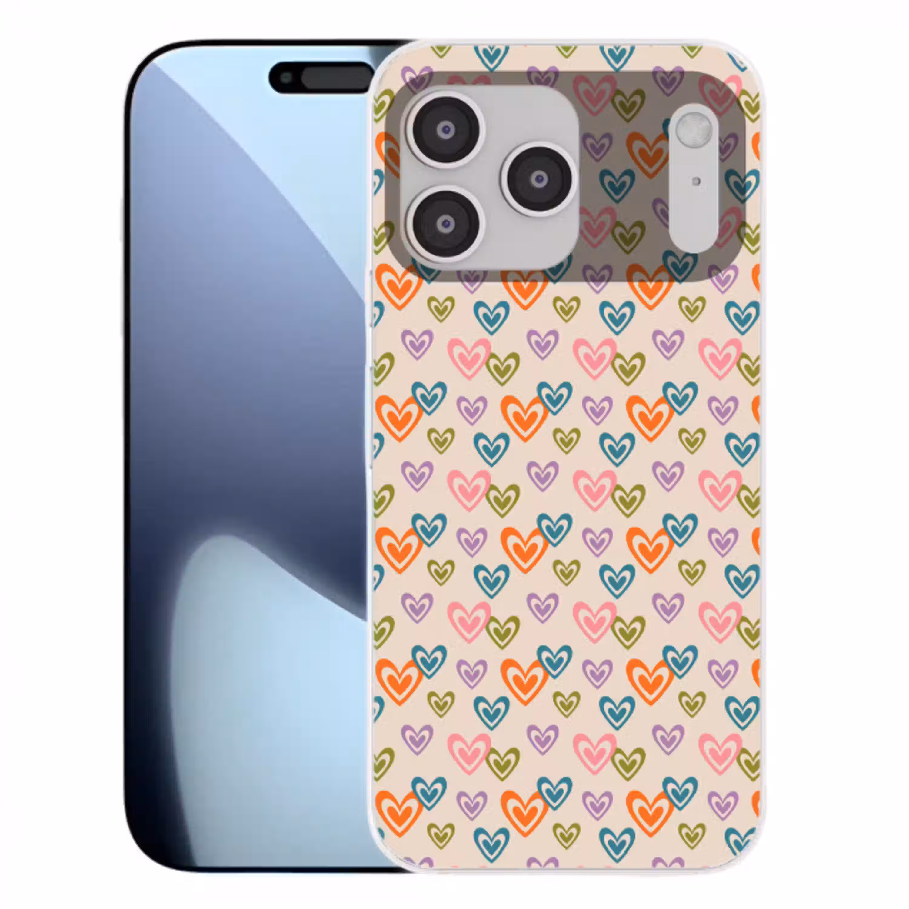 Kleurrijk - Hartjes - Patroon - Beige Telefoonhoesje iPhone 17 Pro Max klein 879 -3d