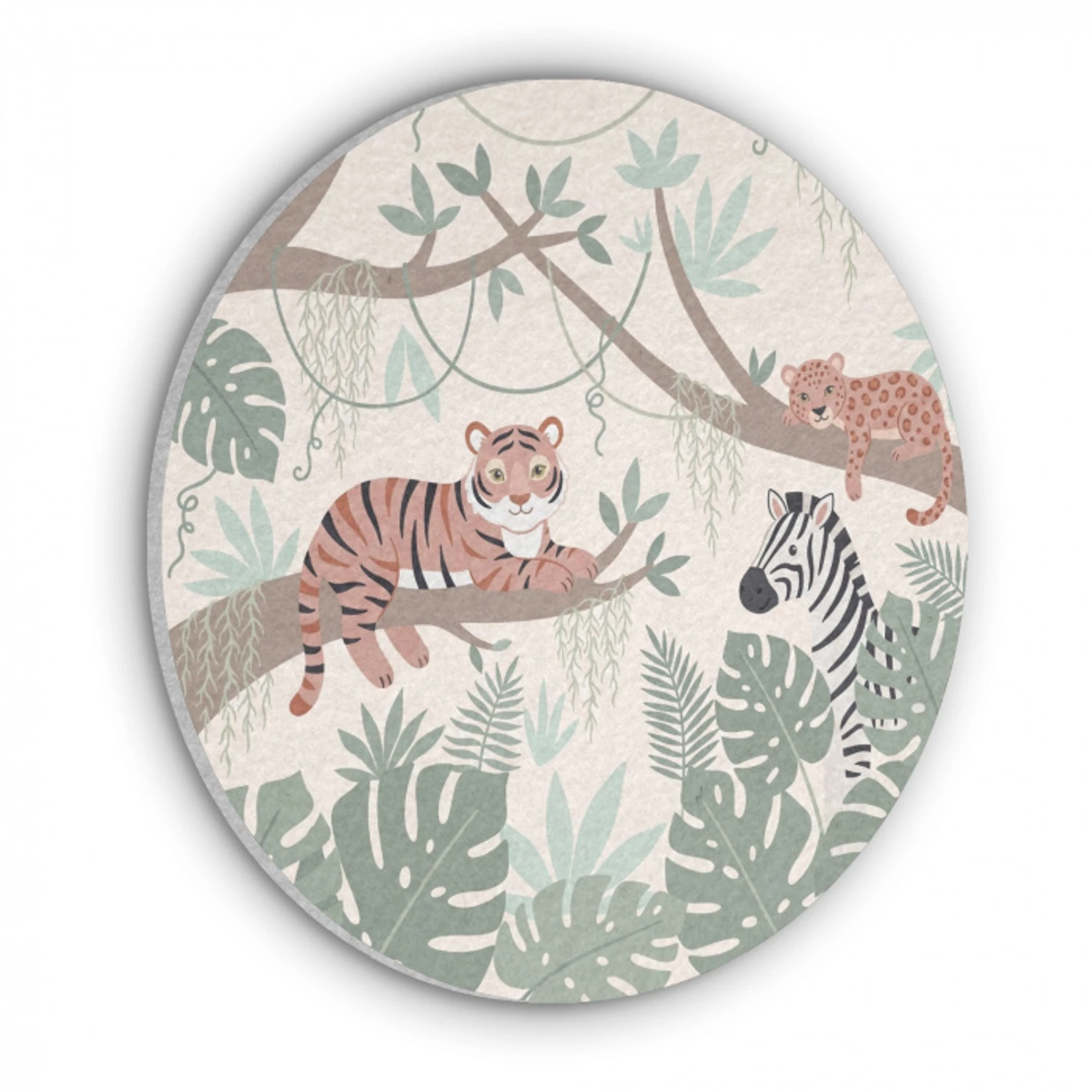 Jungle - Rustiek - Pastel Akoestische PET Vilt - Rond klein -3d