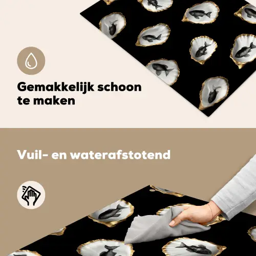 Oesters - Zwart - Vissen - Goud Inductie beschemer met haakjes klein -ky-schoon-nl