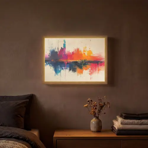 Modern - Verf - Kunst - Kleurrijk Light Box met batterij (Wandlamp) middel -sfeer4
