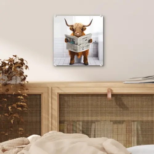 Schotse hooglander - Krant - Toilet - WC - Wit - Koe plexiglas 5mm klein -sfeer4