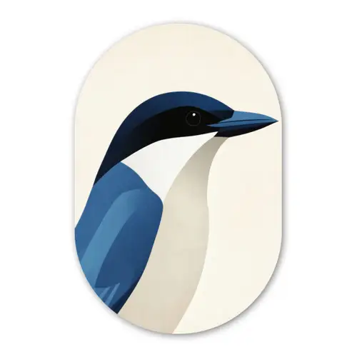 Illustratie - Blauw - Vogel Wandcirkel Ovaal Glas middel -3d