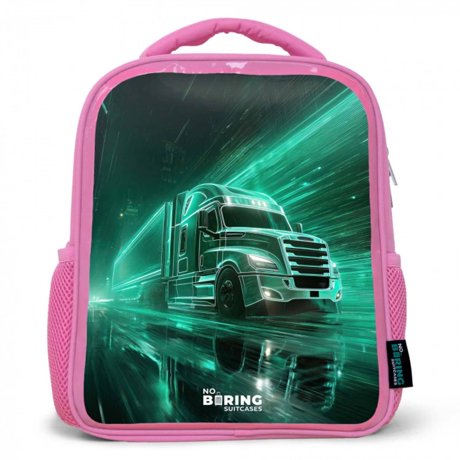 Vrachtwagen - Neon - Groen - Stad Kinderrugzak - Roze middel -3d