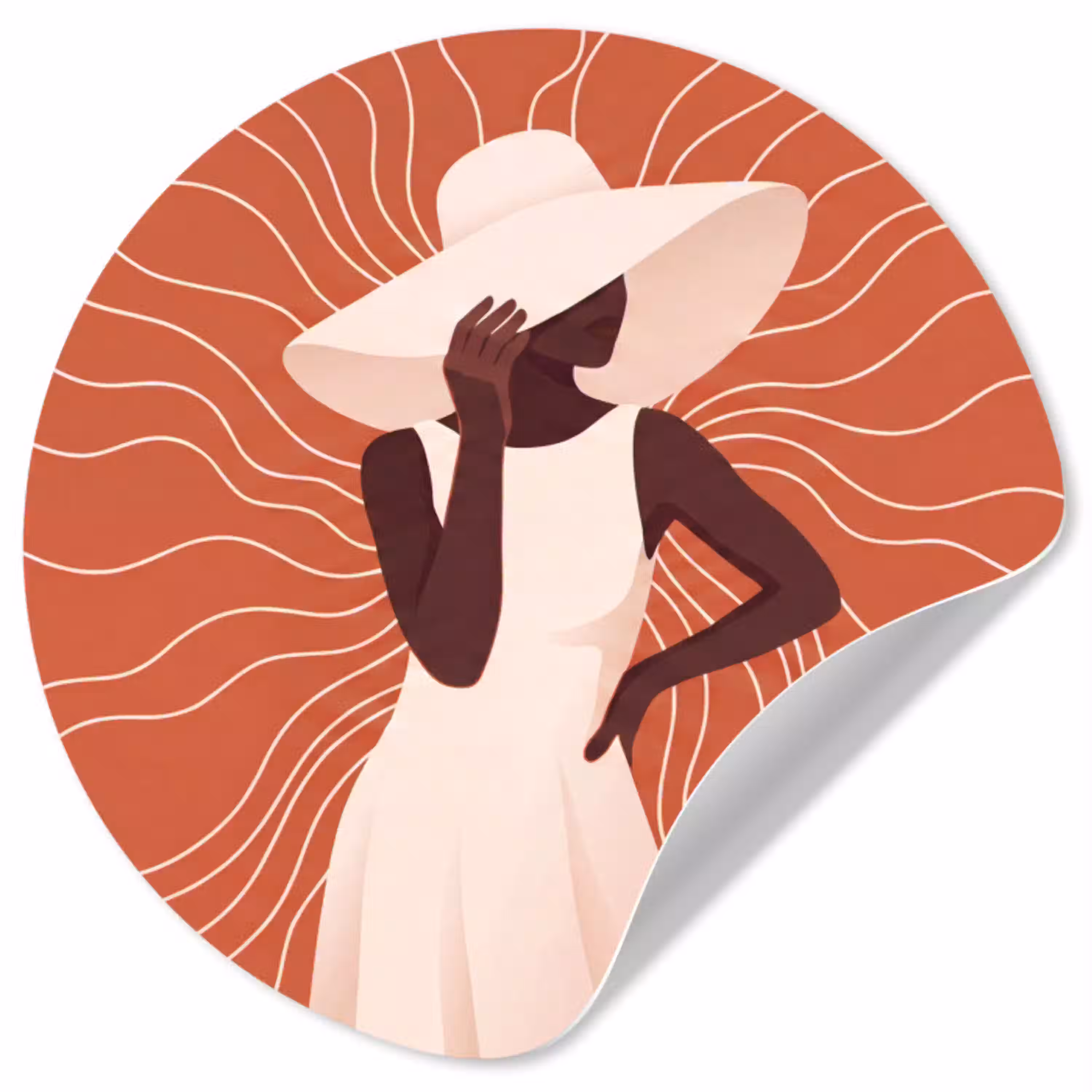 Vrouw - Hoed - Portret - Modern - Beige Wandcirkel behangsticker klein -3d