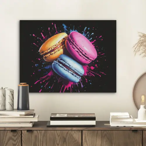 Macarons - Dessert - Graffiti - Kleurrijk - Roze - Blauw - Geel PET vilt klein -sfeer1