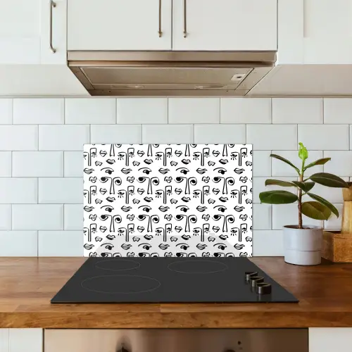 Gezicht - Zwart - Lijnen - Artistiek keuken achterwand spatscherm klein 900 -sfeer2
