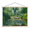Brug - Hout - Vijver - Waterlelies textielposter latten blank klein -3d