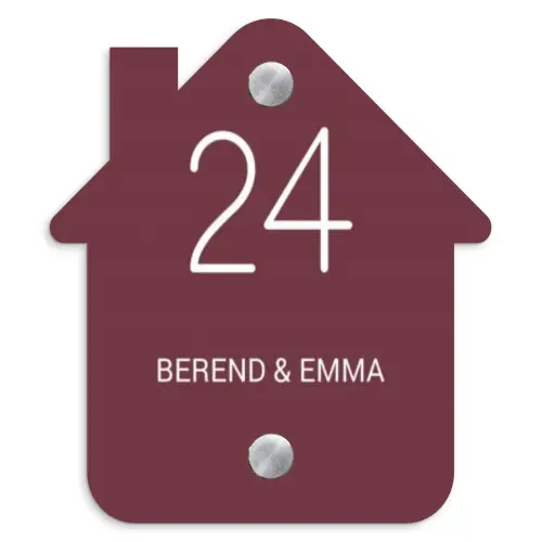 Bordeauxrood - Klassiek Naambord Huisje klein -3d