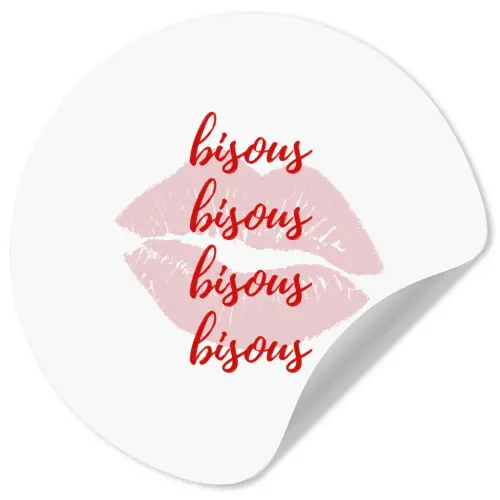Bisous - Lip - Wit - Rood Wandcirkel behangsticker klein -3d