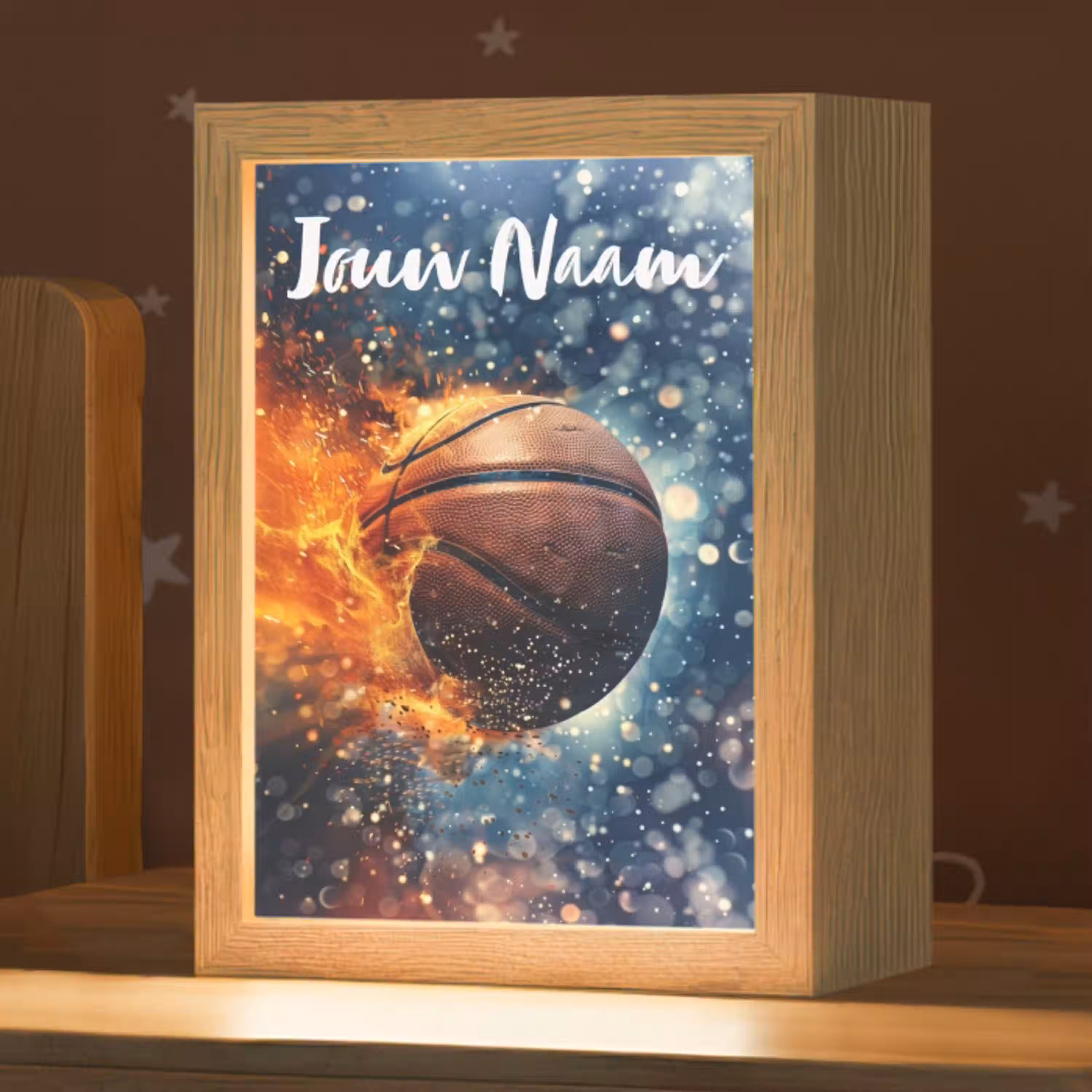 Basketbal - Vuur - Sport - Blauw - Oranje Light Box met kabel (Kinderlampje) klein -zzz_3d_website