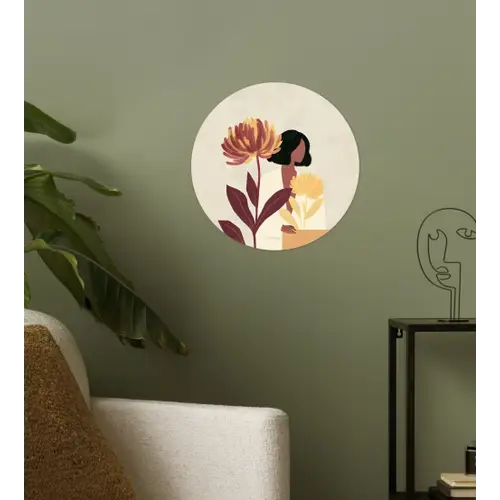 Vrouw - Minimalistisch - Bloem Wandcirkel behangsticker klein -sfeer2