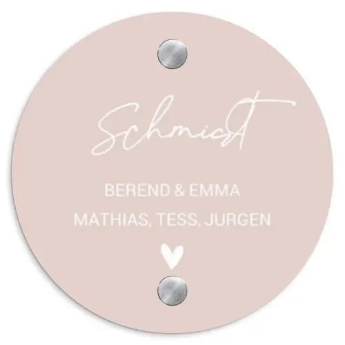 Lichtroze - Sierlijk Naambord Rond klein -3d