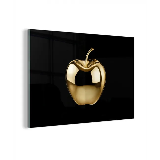 Glas schilderij - Appel - Goud - Chrome - Zwart