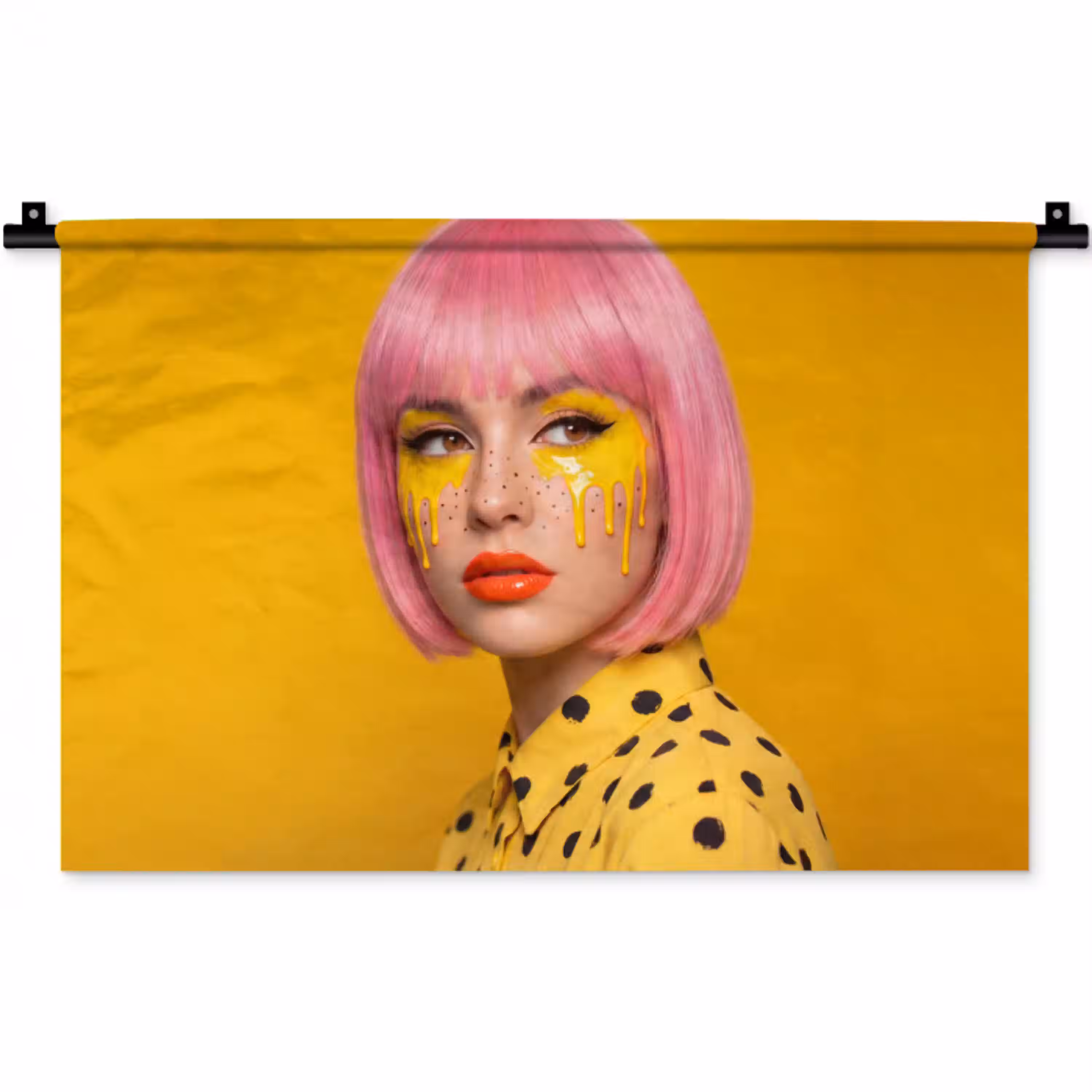 Vrouw - Portret - Abstract - Kleurrijk - Geel Wandkleed katoen klein -zz3d