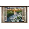Doorkijk - Landschap - Raam - Water - Zonsondergang Wandkleed katoen klein -zz3d