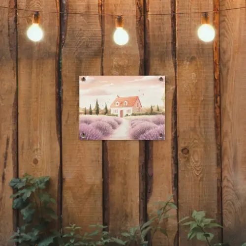 Lavendelveld - Huis - Paars tuinposter los doek klein -sfeer1