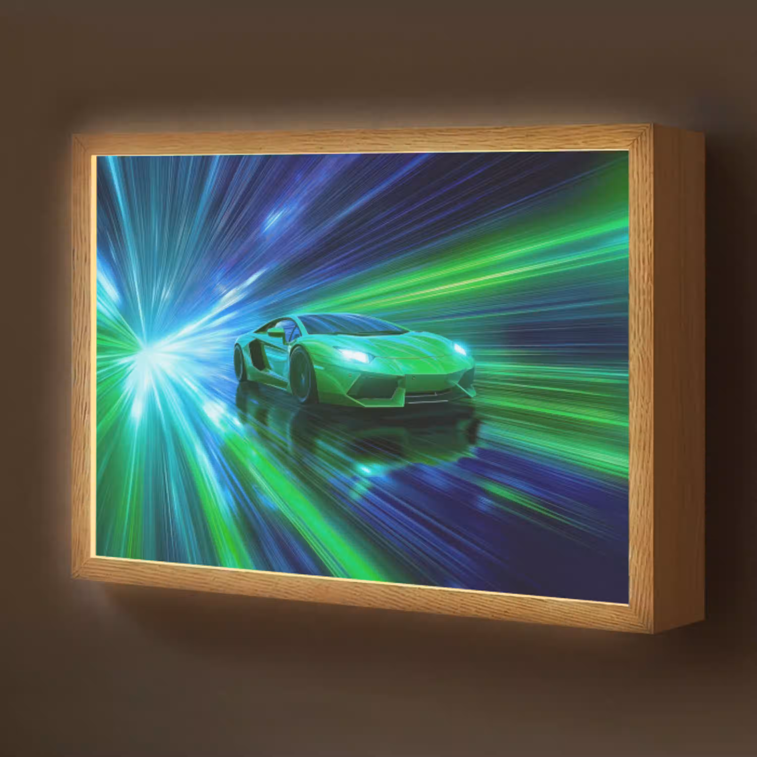 Snelheid - Licht - Sportwagen - Groen Light Box met batterij (Wandlamp kind) middel -z3d_website