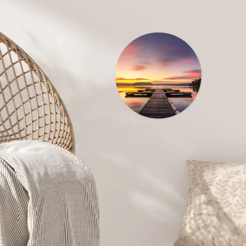 Steiger - Zonsondergang - Water - Zee - Reflectie Wandcirkel behangsticker klein -sfeer4