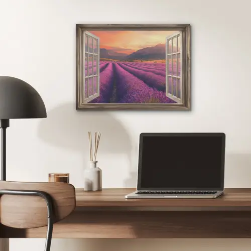 Doorkijk - Lavendel - Landschap - Bloemen - Paars PET vilt klein -sfeer5