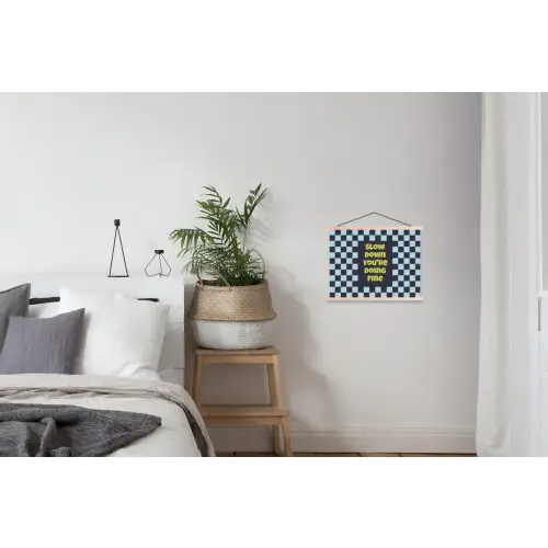 Patroon - Geblok - Blauw - Slow down you're doing fine textielposter latten blank klein -woonkamer