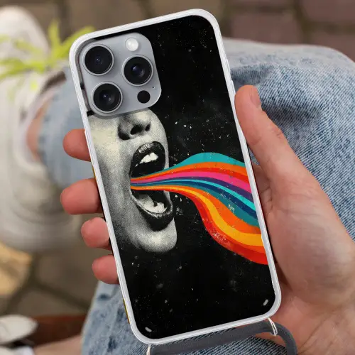 Mond - Golven - Regenboog Hoesje iPhone 16 Pro Max met koord klein -sfeer3