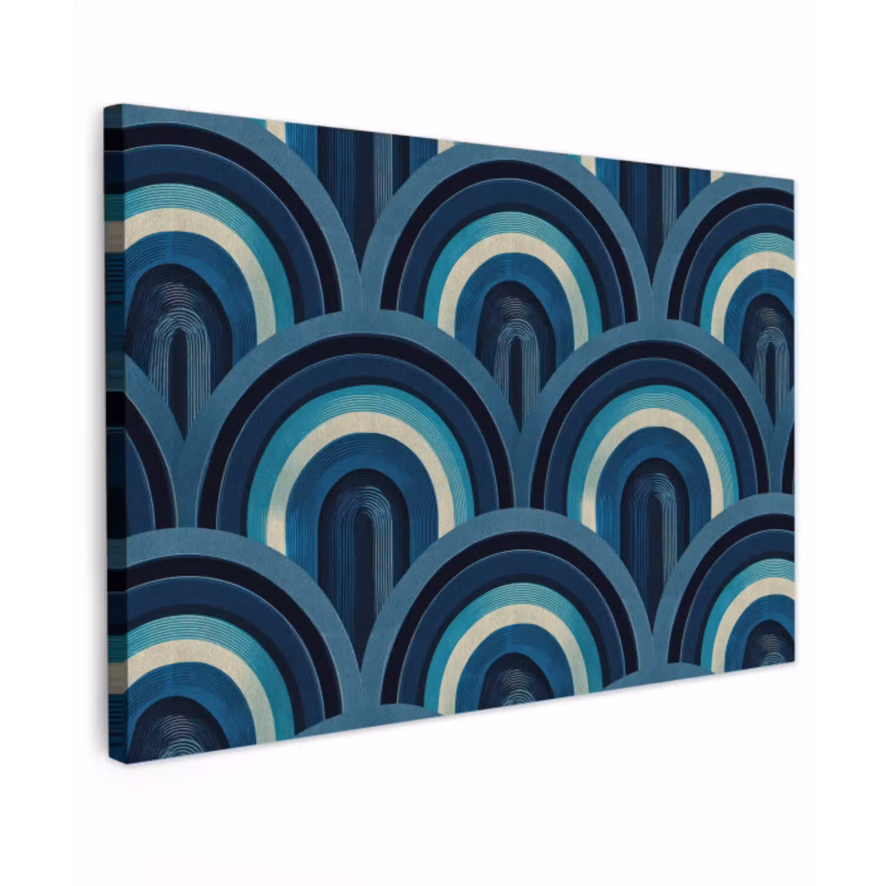 Bogen - Geometrisch - Patroon - Blauw - Retro canvas 2cm klein 34 -z3d