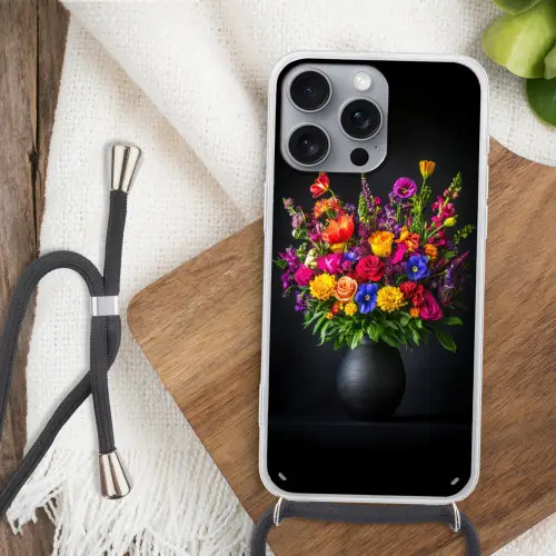 Felgekleurd - Bloemen - Vaas Hoesje iPhone 16 Pro Max met koord klein -sfeer4