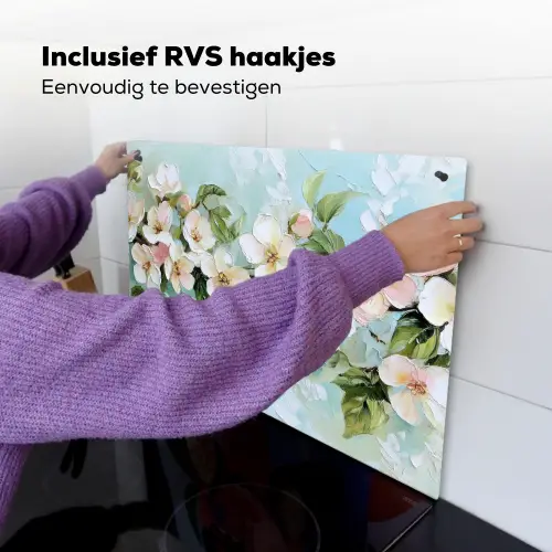 Bloesem - Bladeren - Lichtblauw Inductie beschemer met haakjes klein -ky-ophangen-nl