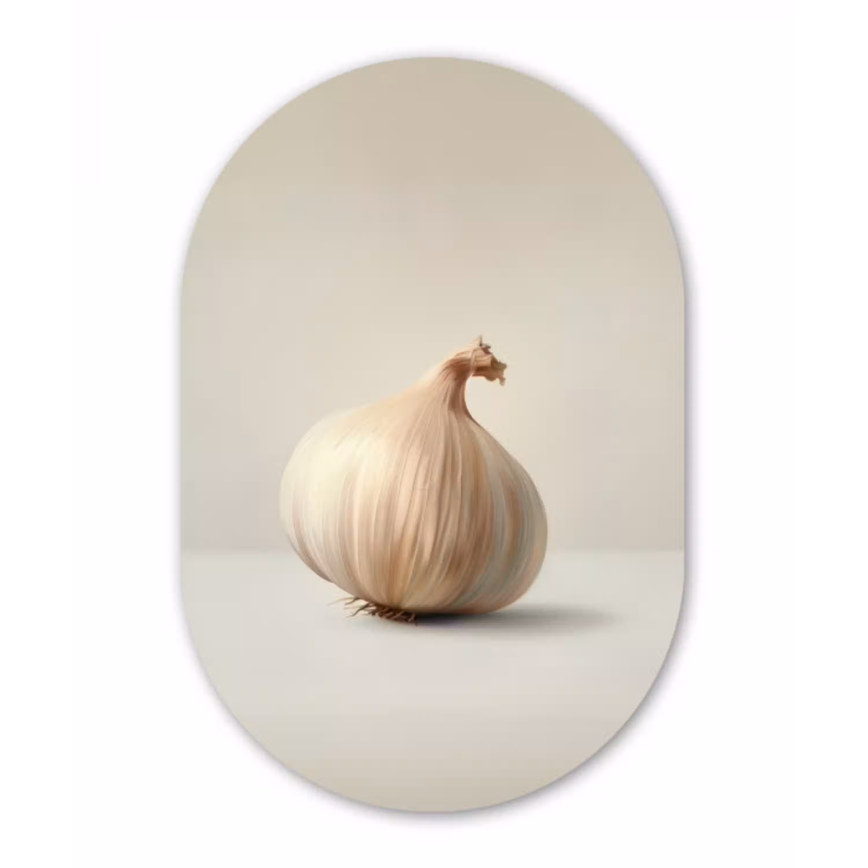 Knoflook - Natuurlijk - Beige Wandcirkel Ovaal Aluminium middel -3d