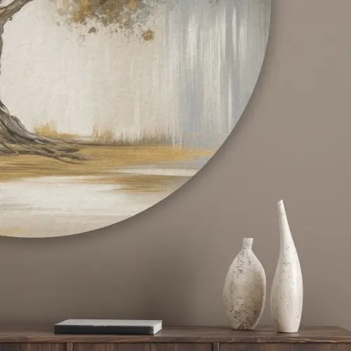 Boom - Bladeren - Abstract - Wit Akoestische PET Vilt - Rond klein -sfeer5_closeup