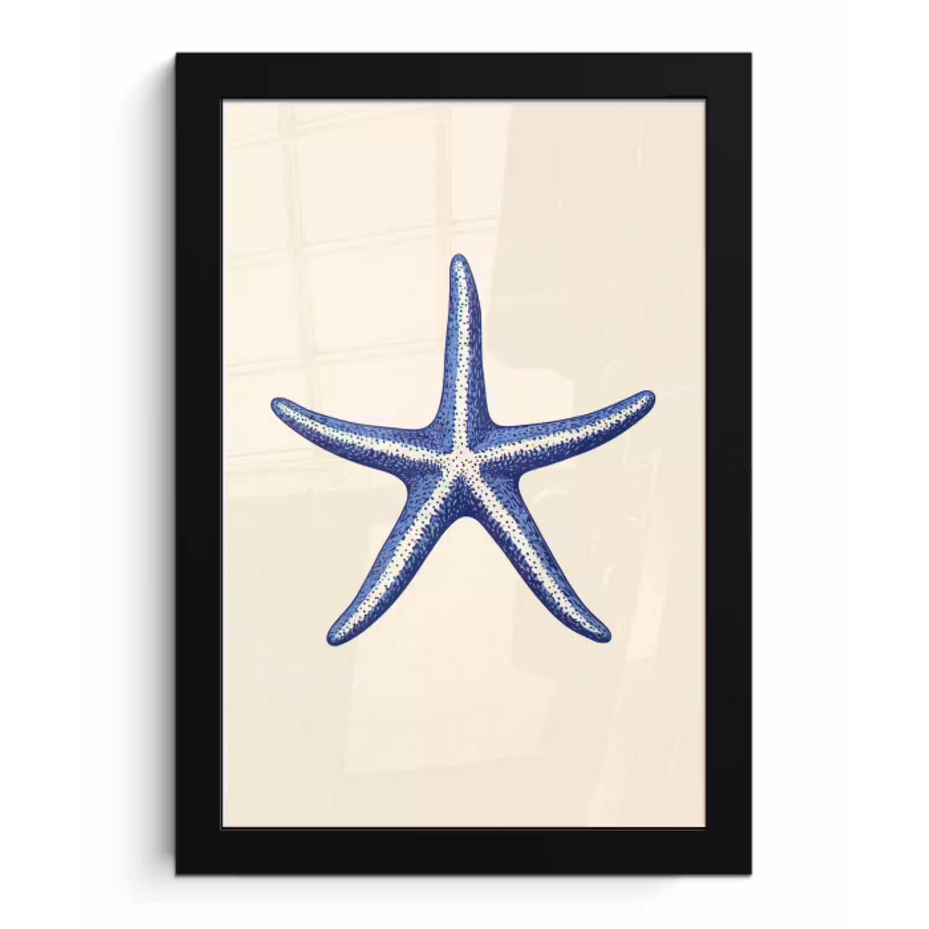 Blauwe zeester - Minimalistisch - Beige fotolijst zwart zonder passe partout klein -3d
