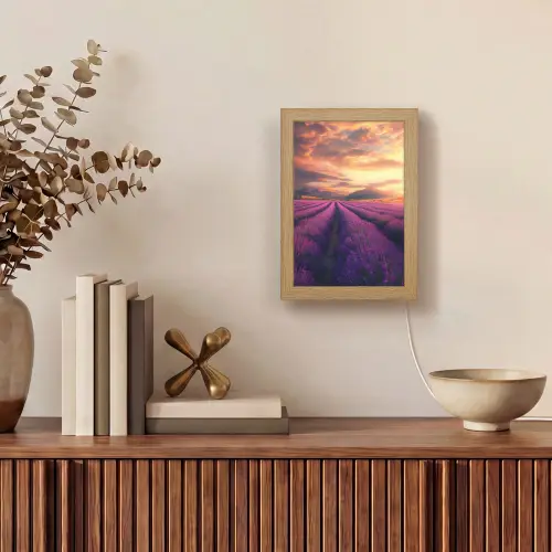 Lavendelveld - Zonsondergang - Paars Light Box met kabel (Tafellamp) klein -sfeer2